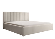 Lit tapissé 140x200 cm Rinus avec rangement, crème en tissu hydrofuge