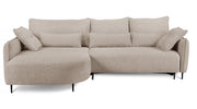 Canapé d'angle Oblivio avec fonction couchage, forme en L, rangement, tissu chenille beige clair, côté gauche
