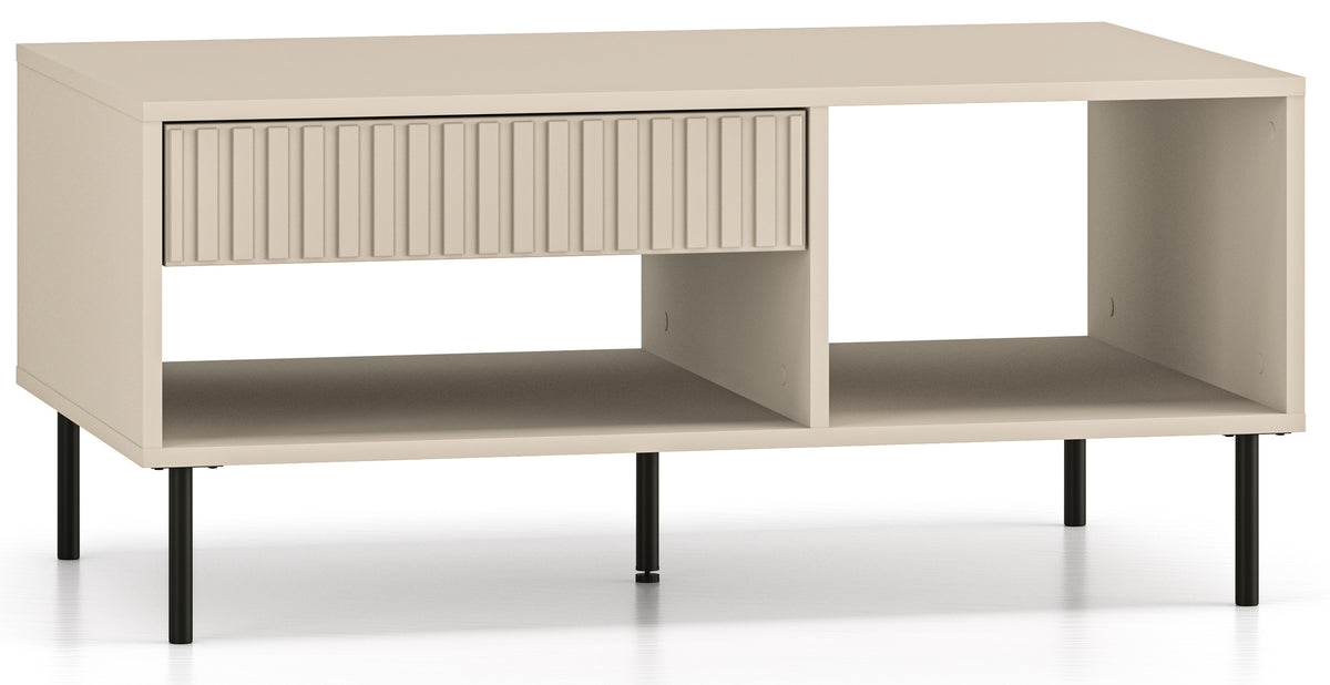 Table basse Caletto avec tiroir 100 cm lames décoratives beige