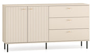 Commode 2 portes Caletto avec 3 tiroirs 160 cm lames décoratives beige
