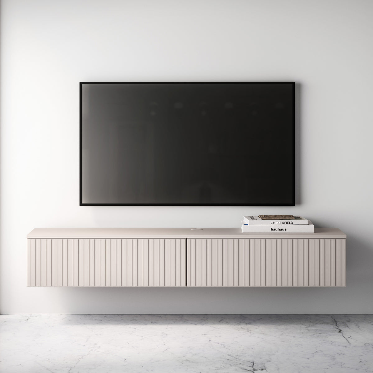 Hängender TV-Schrank Caletto mit zwei Klappen, 180 cm, Kaschmirfarben