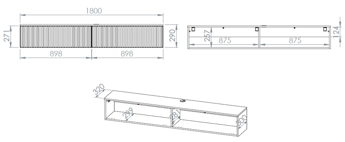 Hängender TV-Schrank Caletto mit zwei Klappen, 180 cm, Kaschmirfarben