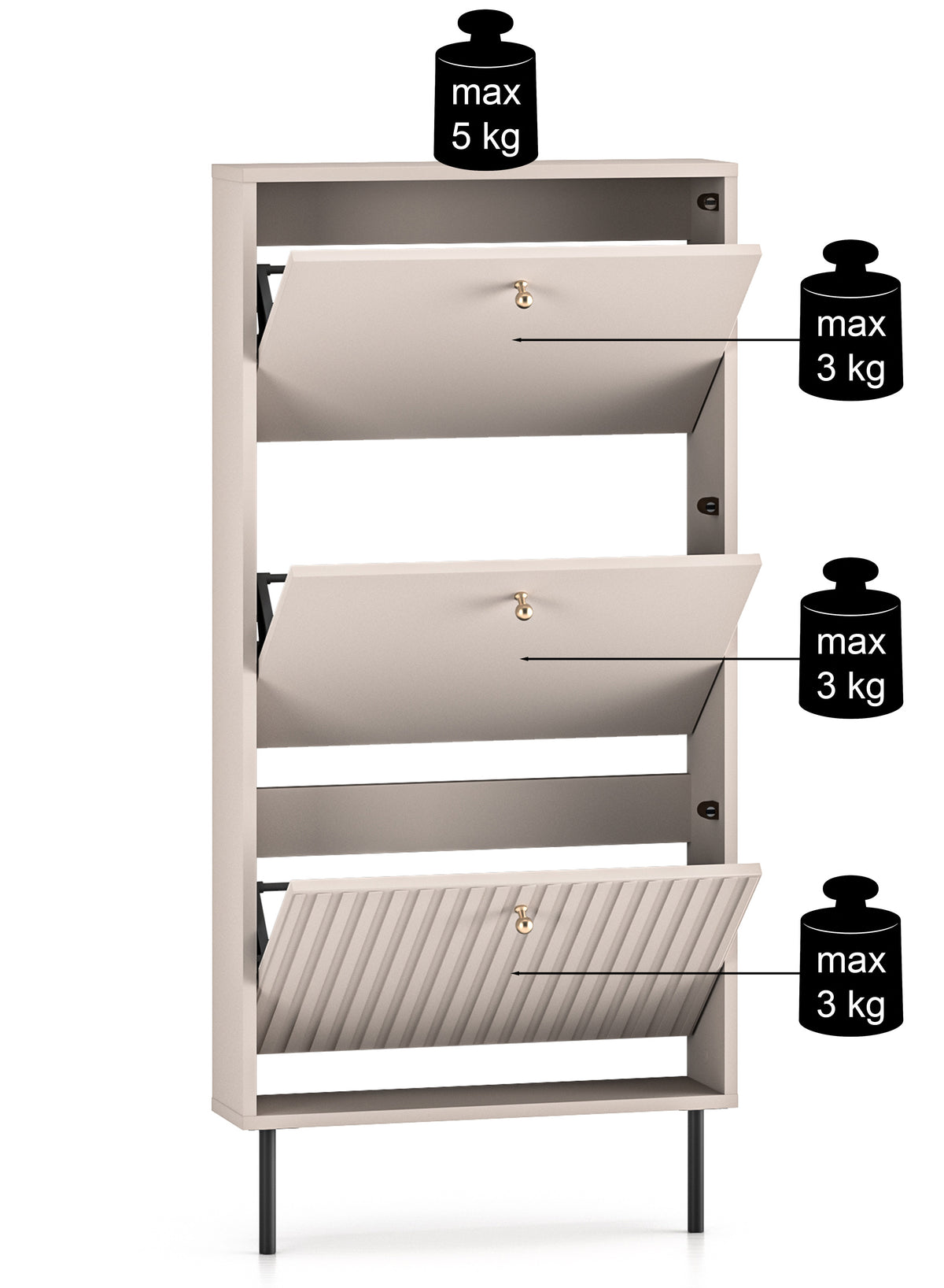 Meuble à chaussures Caletto avec trois compartiments 60 cm cachemire