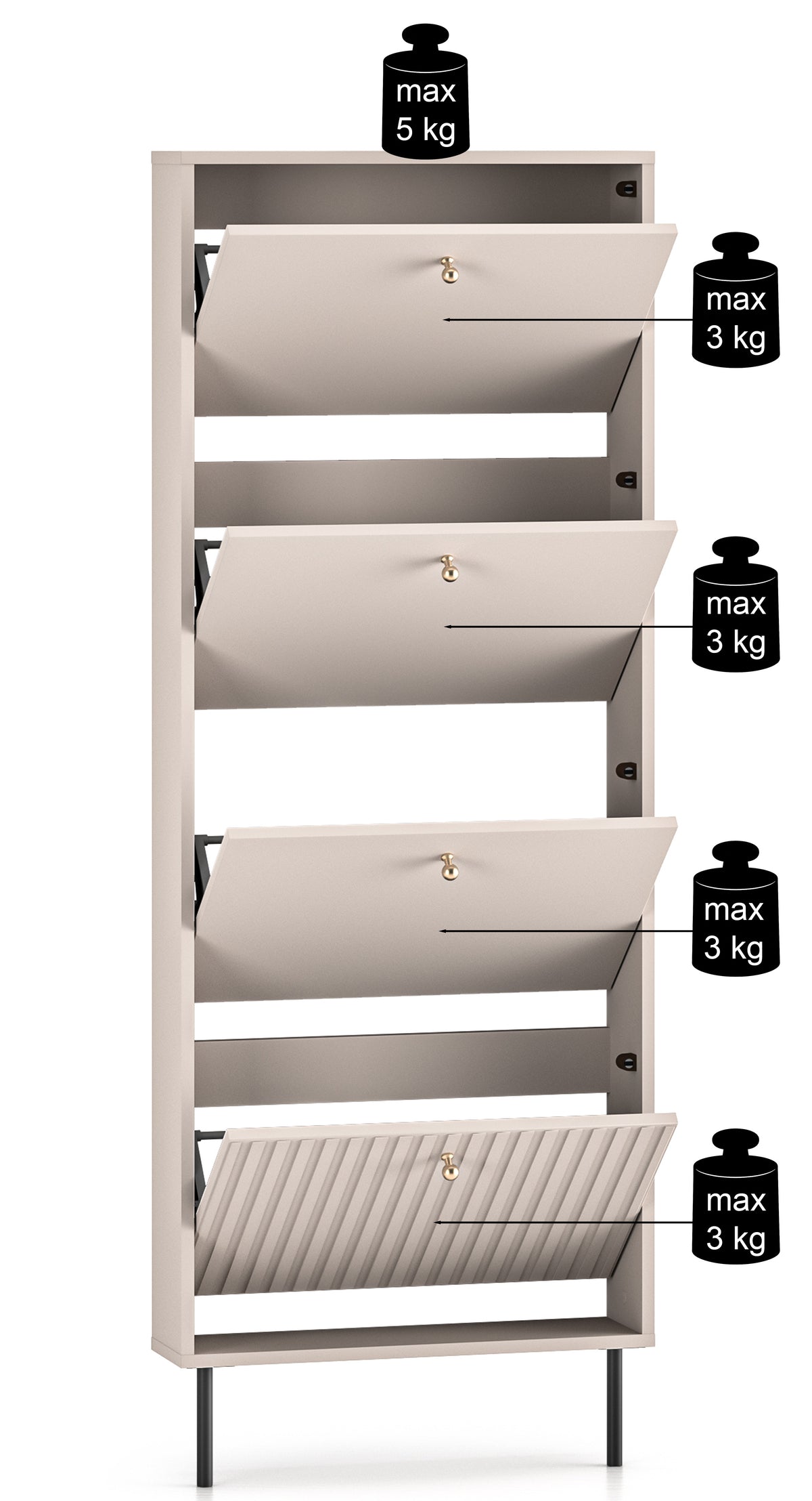 Meuble à chaussures Caletto avec quatre compartiments 60 cm cachemire