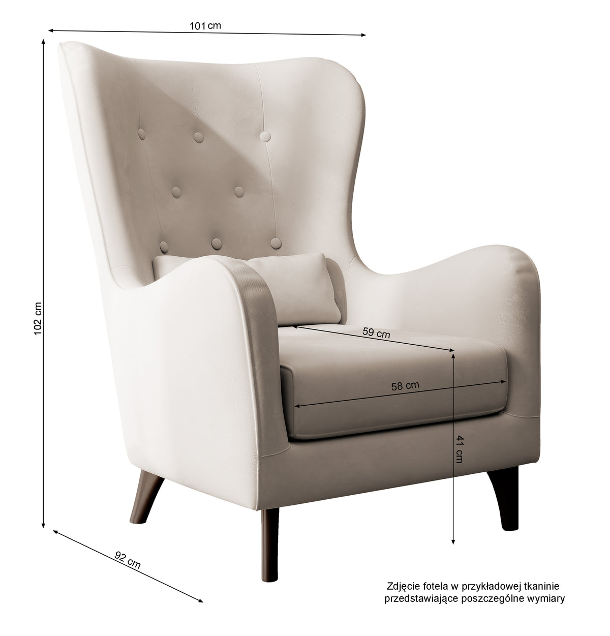 Relaxsessel "Uszak" Calmino hellbeige aus hydrophobem Veloursstoff mit Buchenholzbeinen