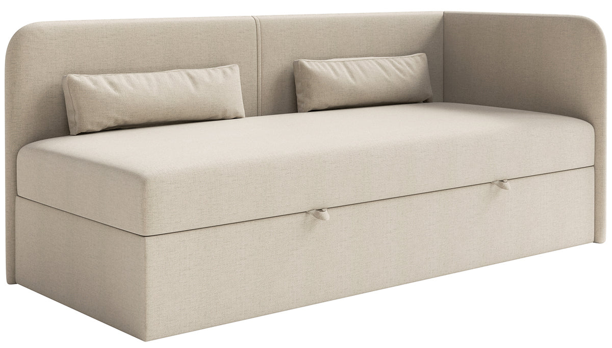 Lit junior 90x200 cm Calmmo droit avec rangement, chenille hydrofuge beige clair
