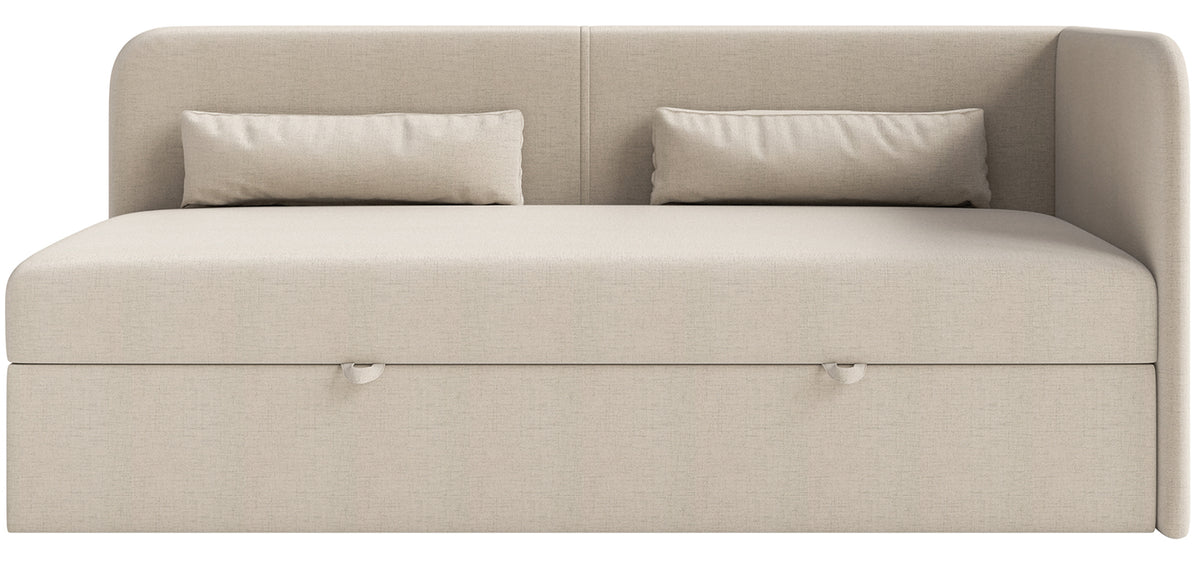 Lit junior 90x200 cm Calmmo droit avec rangement, chenille hydrofuge beige clair