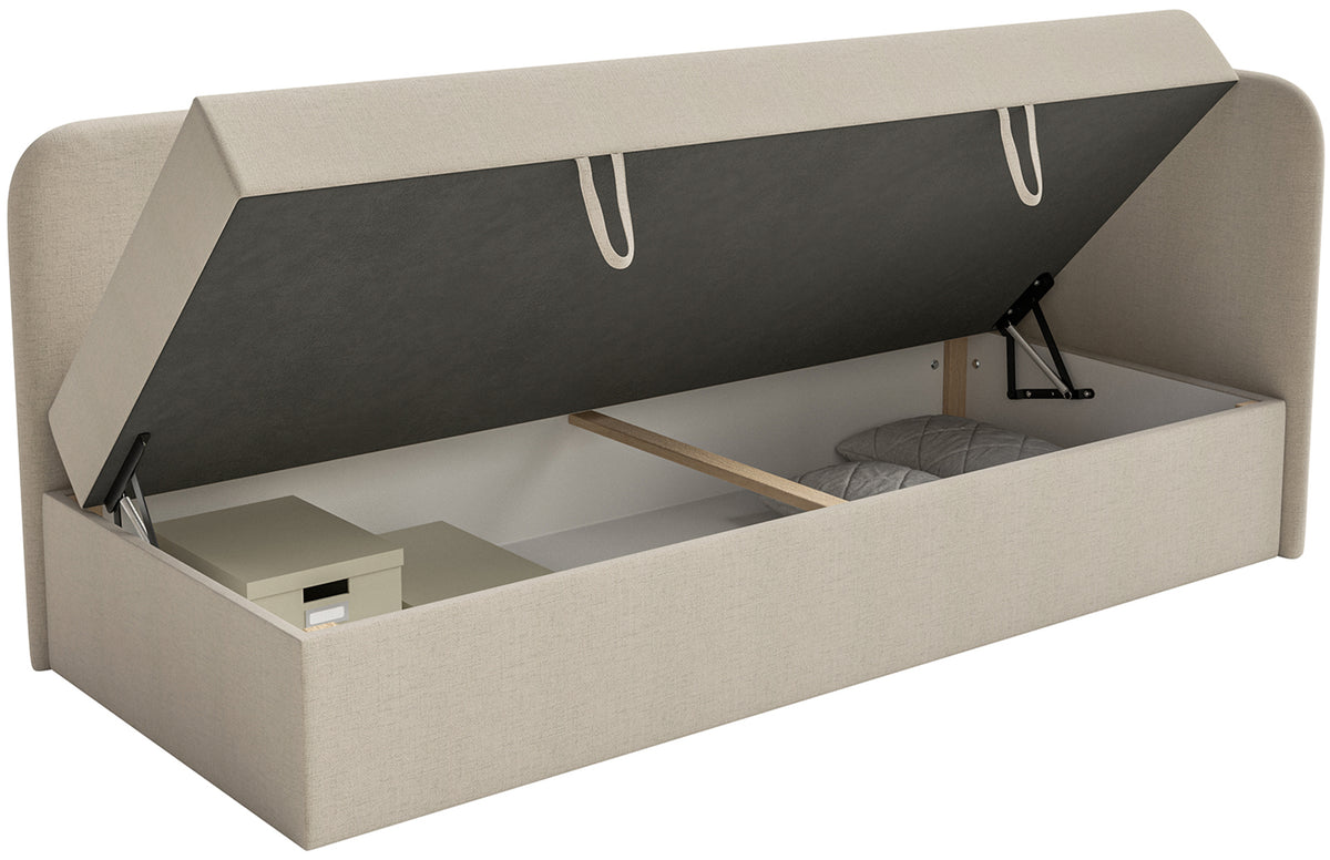 Lit junior 90x200 cm Calmmo droit avec rangement, chenille hydrofuge beige clair