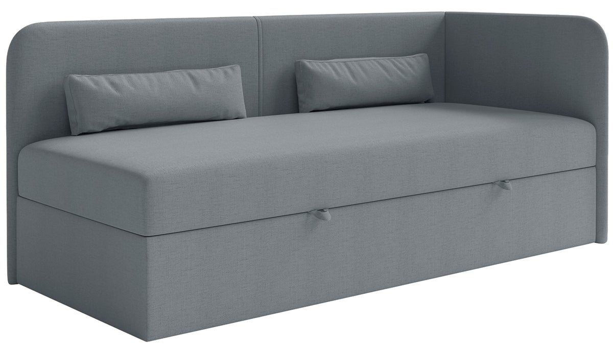 Lit jeune 90x200 cm Calmmo droit avec rangement, chenille hydrofuge gris foncé