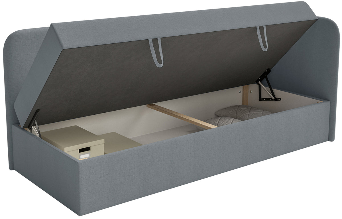 Lit jeune 90x200 cm Calmmo droit avec rangement, chenille hydrofuge gris foncé