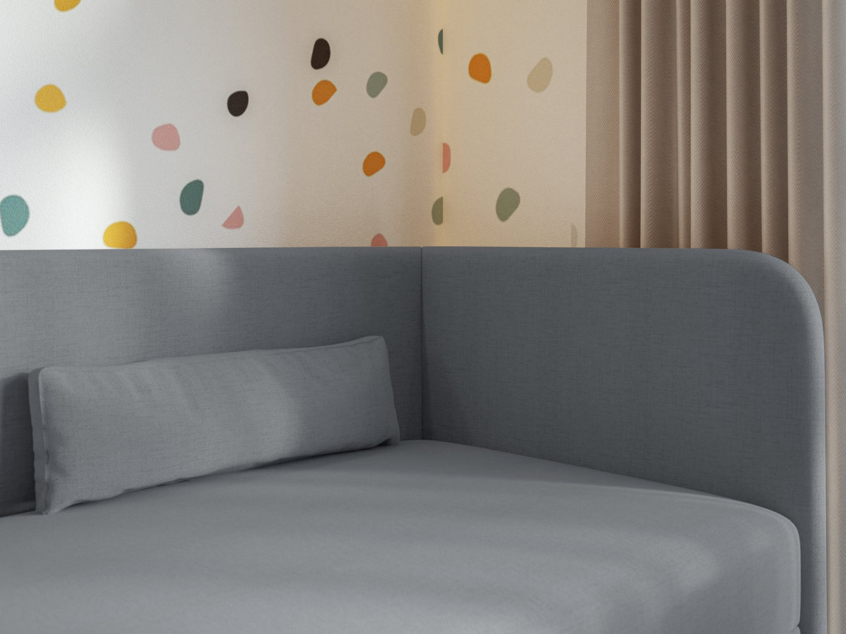 Lit jeune 90x200 cm Calmmo droit avec rangement, chenille hydrofuge gris foncé