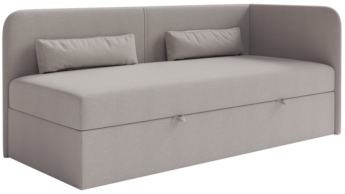 Lit jeune 90x200 cm Calmmo droit avec rangement, chenille hydrofuge beige foncé