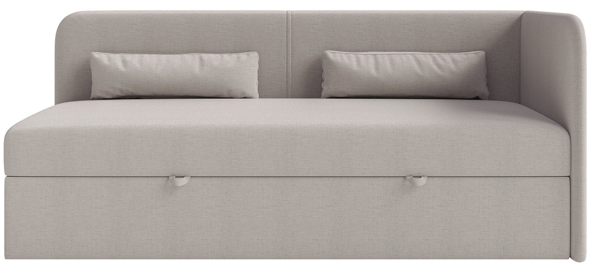Lit jeune 90x200 cm Calmmo droit avec rangement, chenille hydrofuge beige foncé