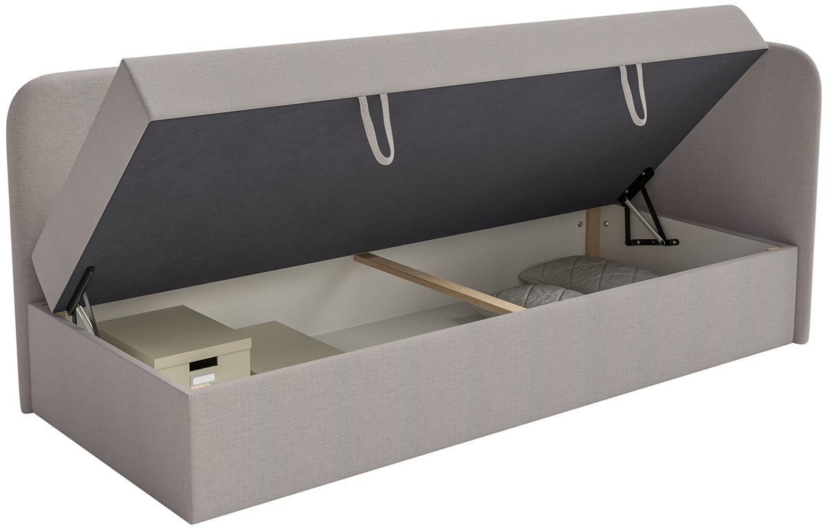 Lit jeune 90x200 cm Calmmo droit avec rangement, chenille hydrofuge beige foncé