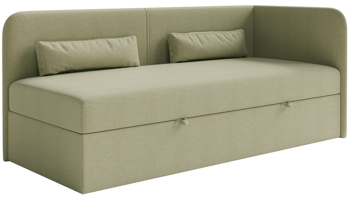 Lit pour adolescent 90x200 cm Calmmo droit avec rangement, velours hydrofuge olive