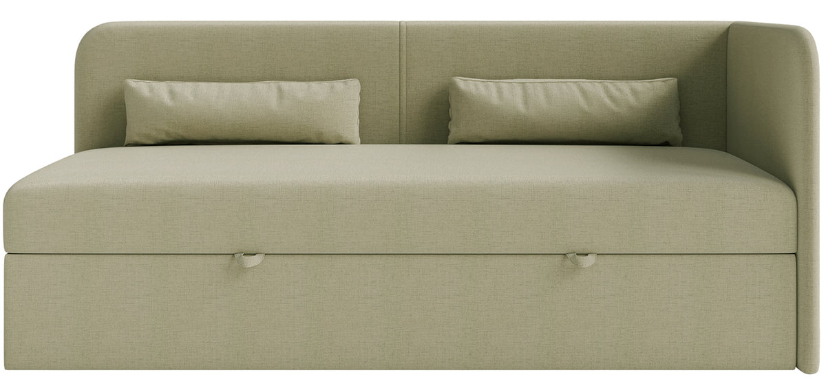 Lit pour adolescent 90x200 cm Calmmo droit avec rangement, velours hydrofuge olive