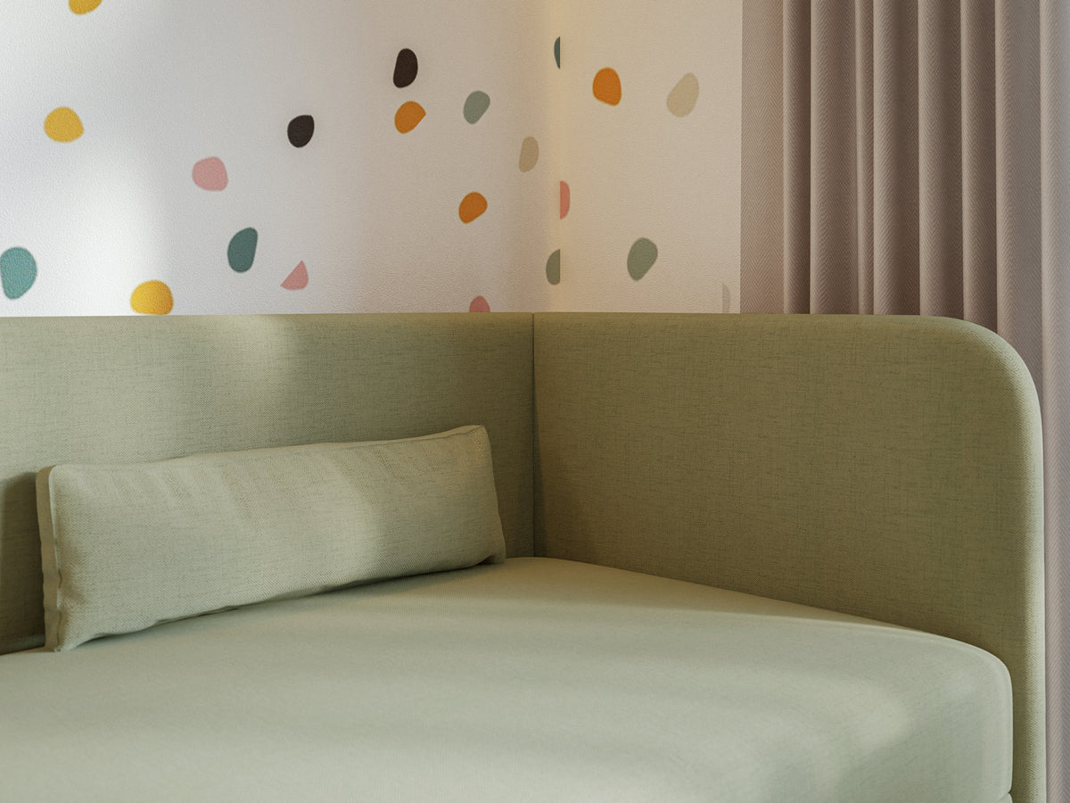Lit pour adolescent 90x200 cm Calmmo droit avec rangement, velours hydrofuge olive