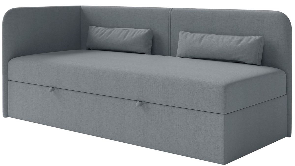 Lit pour adolescent 90x200 cm Calmmo gauche avec rangement, chenille hydrofuge gris foncé