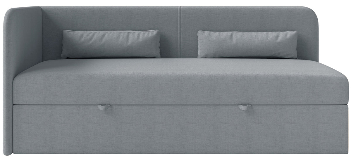 Lit pour adolescent 90x200 cm Calmmo gauche avec rangement, chenille hydrofuge gris foncé