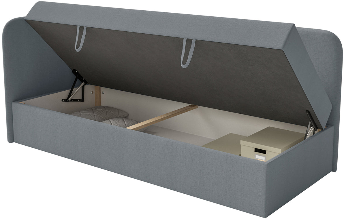 Lit pour adolescent 90x200 cm Calmmo gauche avec rangement, chenille hydrofuge gris foncé
