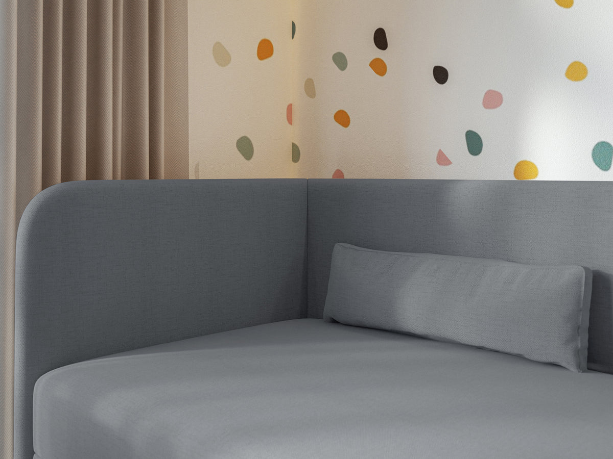 Lit pour adolescent 90x200 cm Calmmo gauche avec rangement, chenille hydrofuge gris foncé
