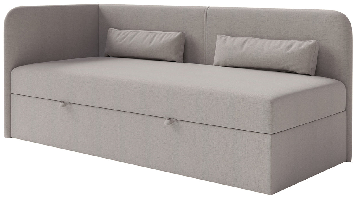 Jugendbett 90x200 cm Calmmo linksseitig mit Stauraum, dunkelbeige Chenille, wasserabweisend