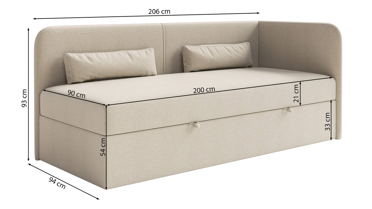 Lit jeune 90x200 cm Calmmo droit avec rangement, chenille hydrofuge gris foncé