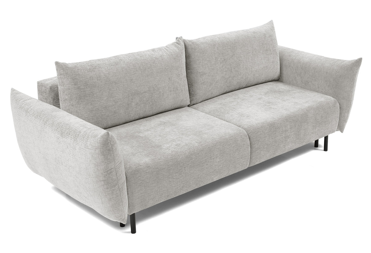 Dreisitziges ausklappbares Sofa Candeiro mit Stauraum, grauer Chenille-Bezug