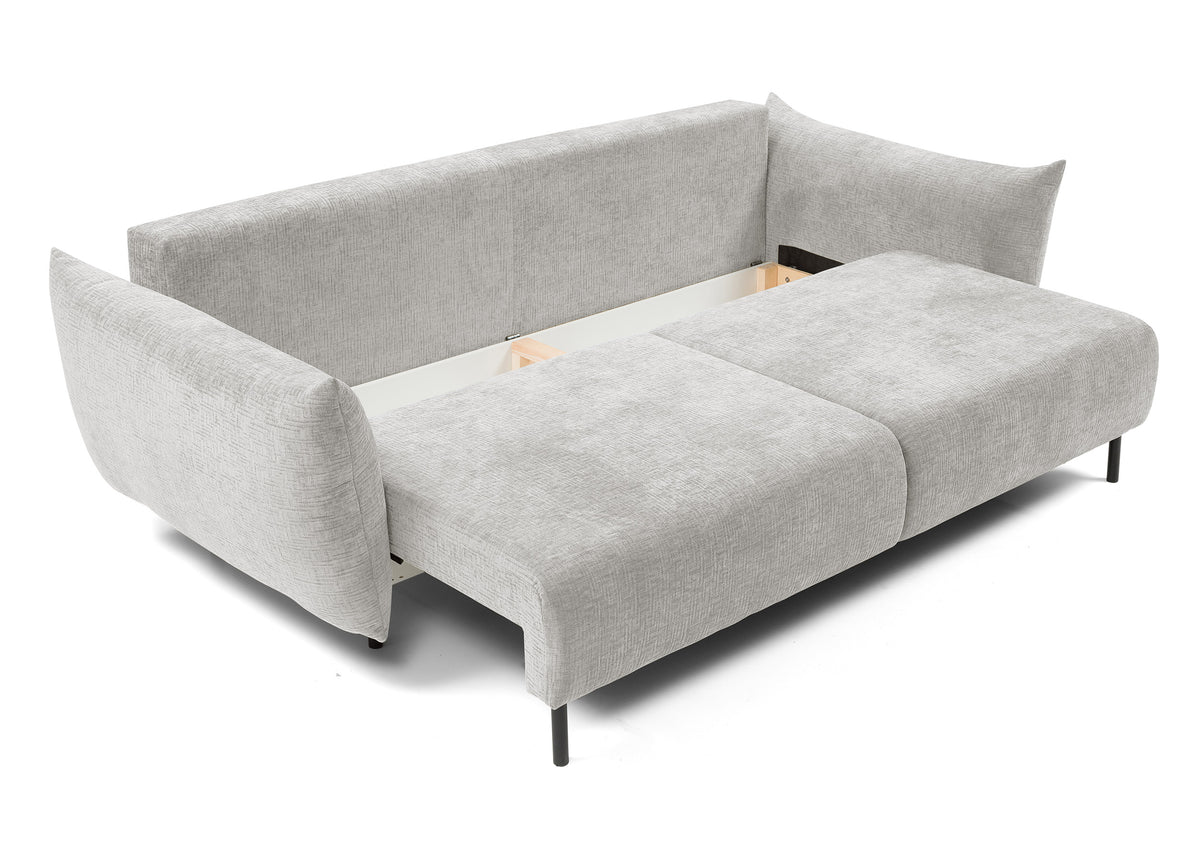 Dreisitziges ausklappbares Sofa Candeiro mit Stauraum, grauer Chenille-Bezug