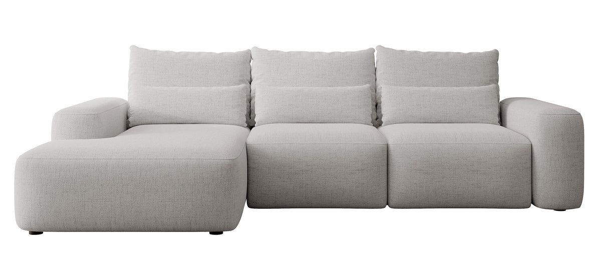 Canapé d'angle convertible Carnos en L avec coussins lombaires supplémentaires, tissu chenille gris, version gauche