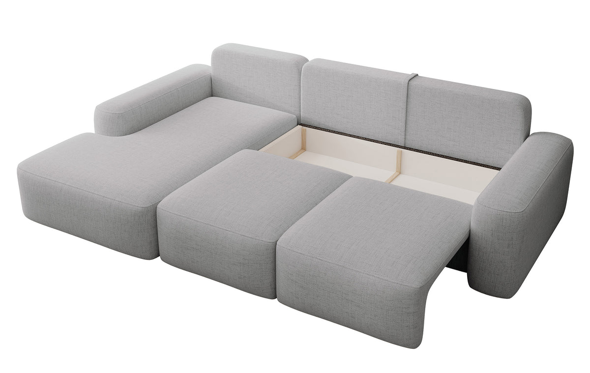 Canapé d'angle convertible Carnos en L avec coussins lombaires supplémentaires, tissu chenille gris, version gauche