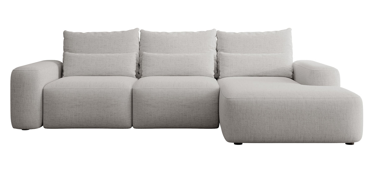Canapé d'angle Carnos L avec fonction couchage, coussins lombaires supplémentaires, tissu chenille gris, orientation droite