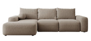 Canapé d'angle convertible Carnos, en L, avec bal, coussins individuels, chenille hydrophobe marron clair, angle gauche