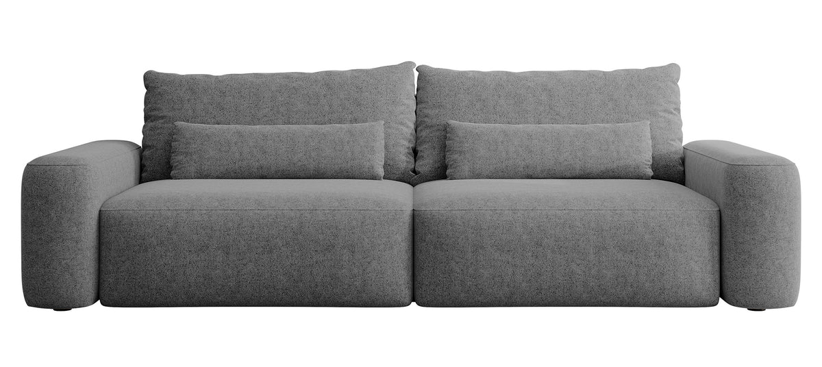 Canapé convertible 3 places Carnos gris foncé en chenille hydrofuge, pieds noirs