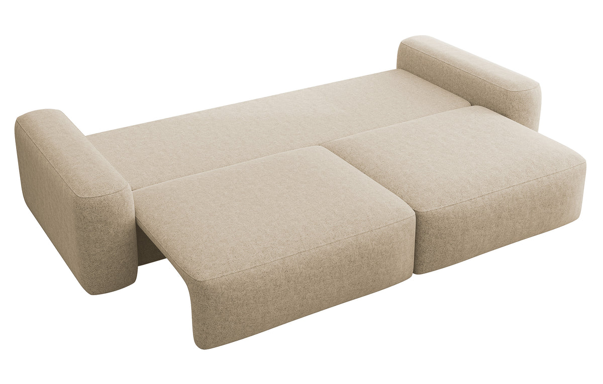 Canapé convertible 3 places Carnos beige en chenille hydrofuge, pieds noirs