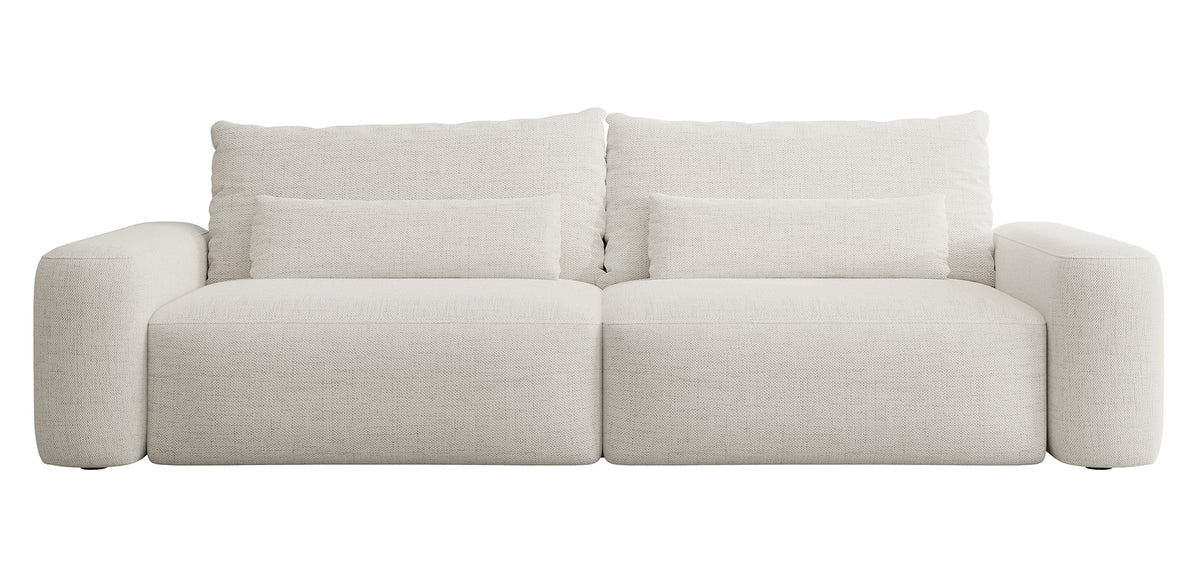 Canapé convertible 3 places Carnos en chenille crème, pieds noirs