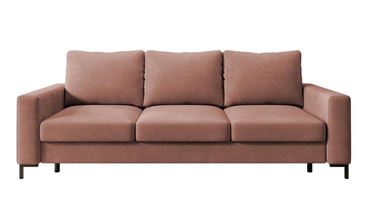 Canapé convertible 3 places Mokpeo avec rangement, velours rose facile à nettoyer
