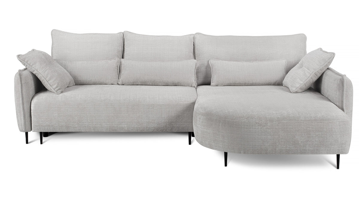 Canapé d’angle Oblivio avec fonction couchage, forme en L, avec rangement, tissu chenille gris clair, côté droit