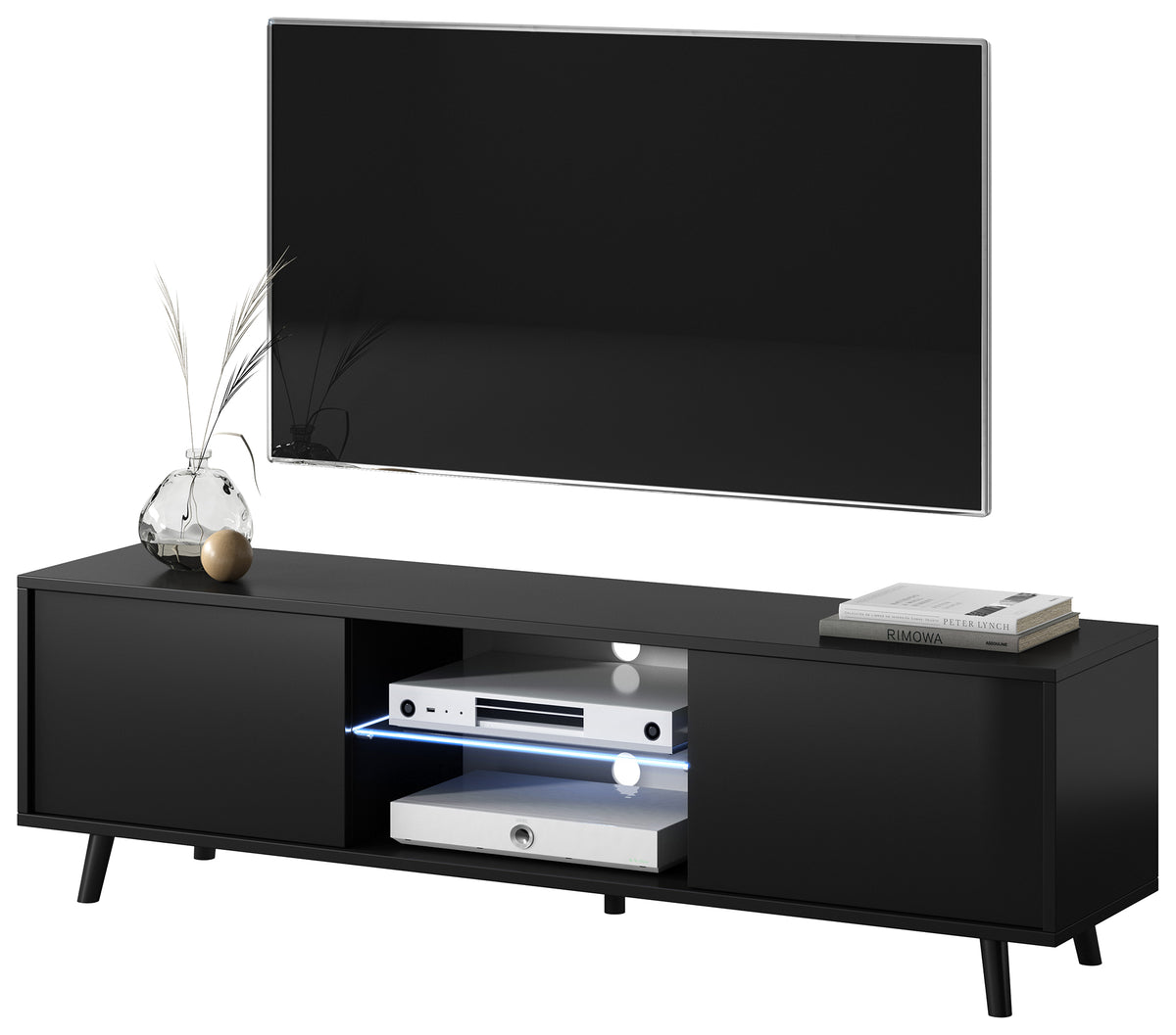 Meuble TV Lefyr 140 cm Noir mat / Noir brillant