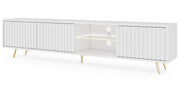Meuble TV Bello avec façades à lamelles 175 cm blanc avec LED et pieds dorés