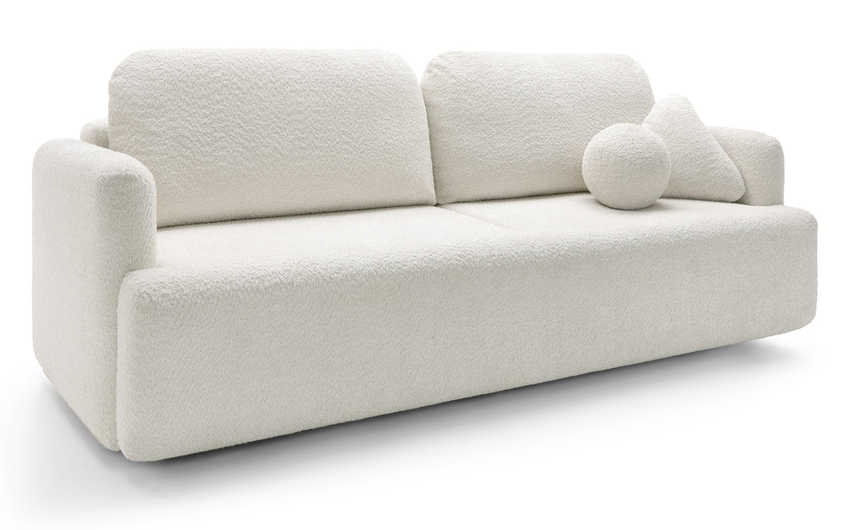 Canapé convertible 3 places Lambina avec rangement, bouclé crème