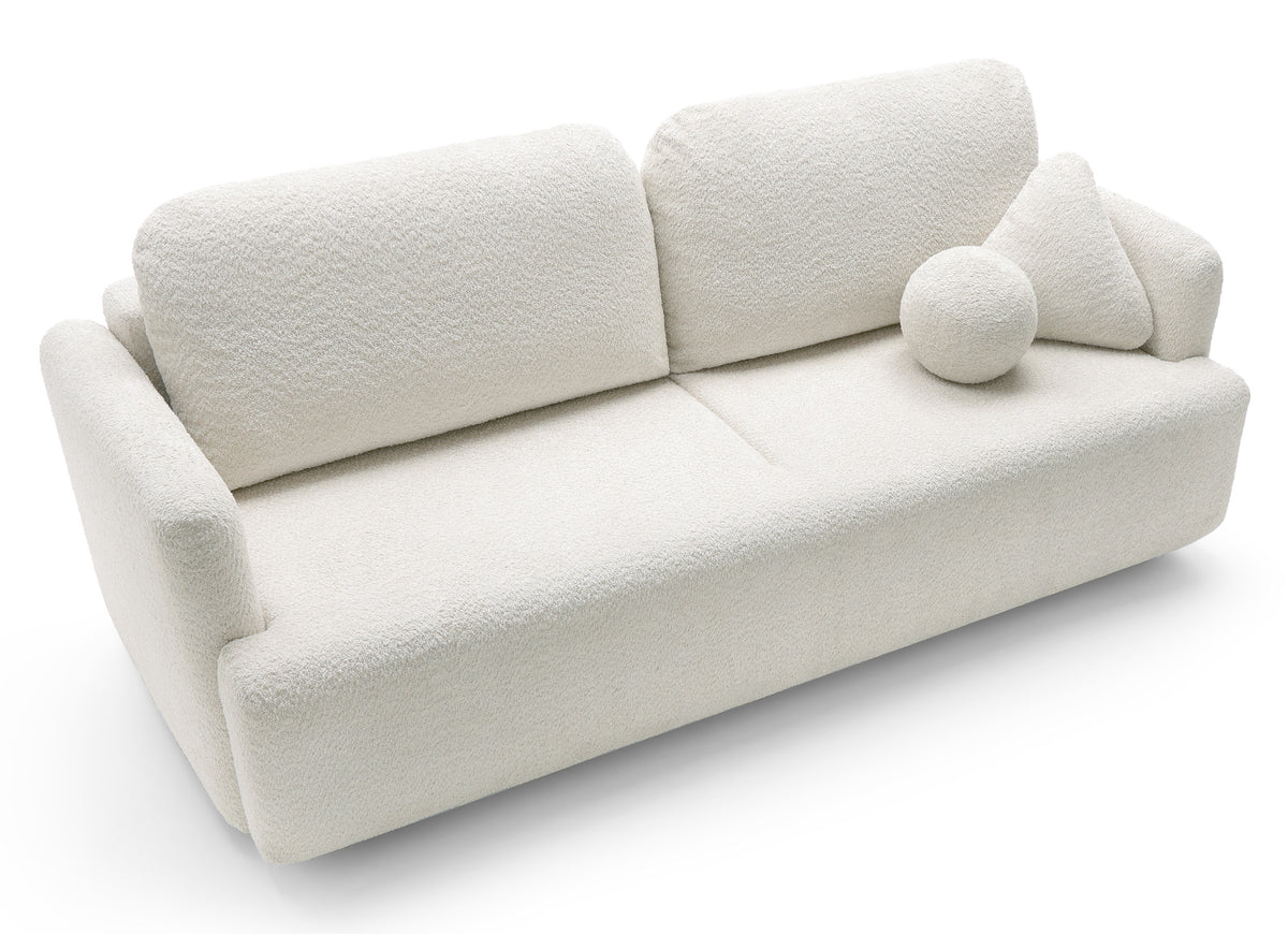 Canapé convertible 3 places Lambina avec rangement, bouclé crème