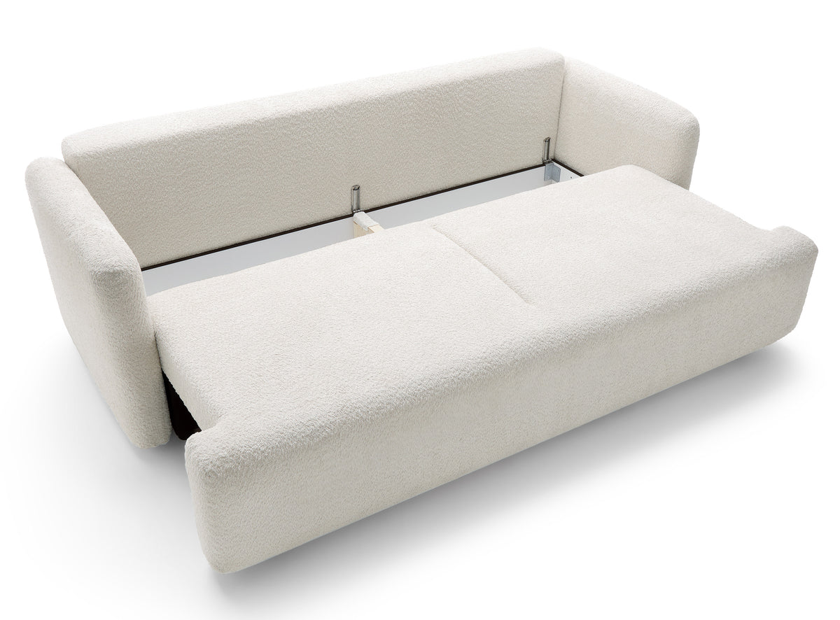 Canapé convertible 3 places Lambina avec rangement, bouclé crème