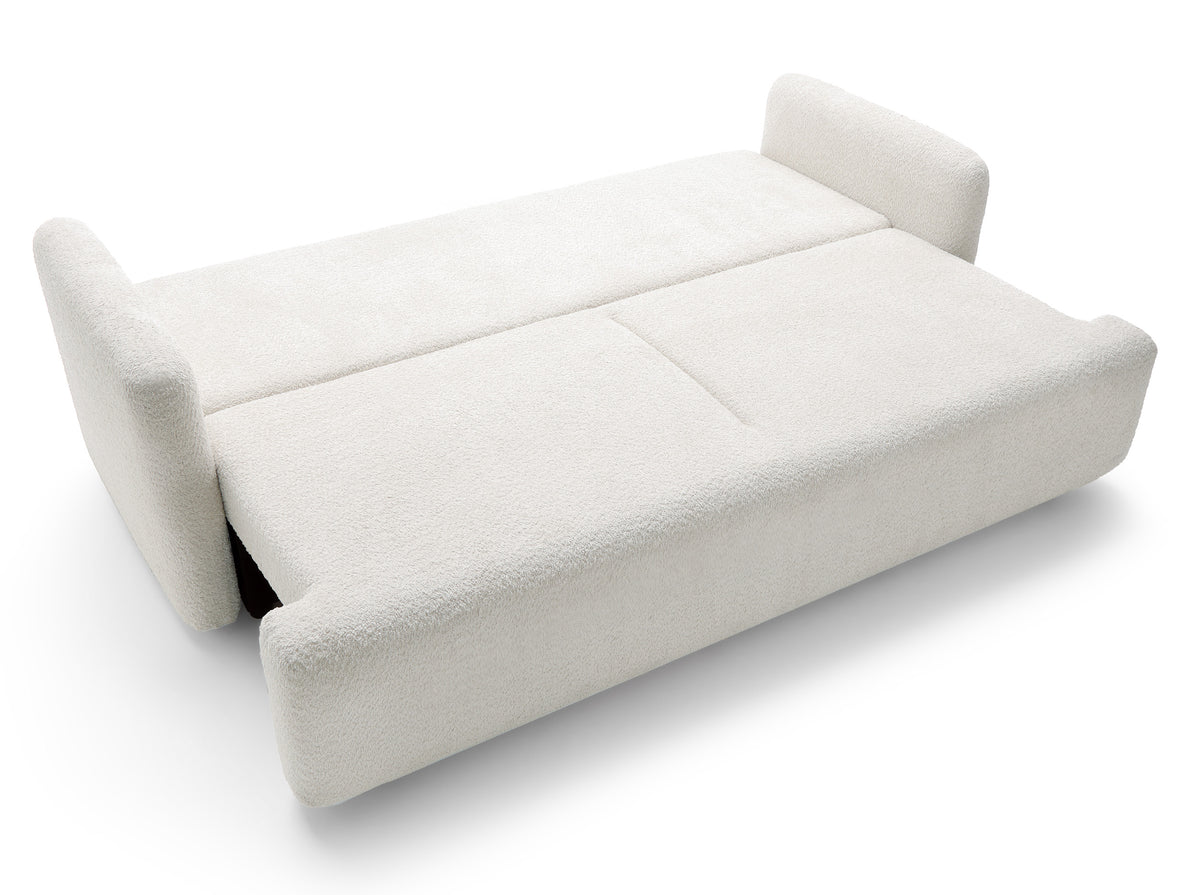 Canapé convertible 3 places Lambina avec rangement, bouclé crème
