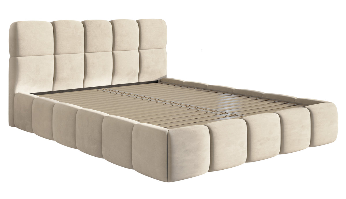 Polstermöbelbett 180x200 cm Cloudy hellbeige Samt, wasserabweisend, pflegeleicht