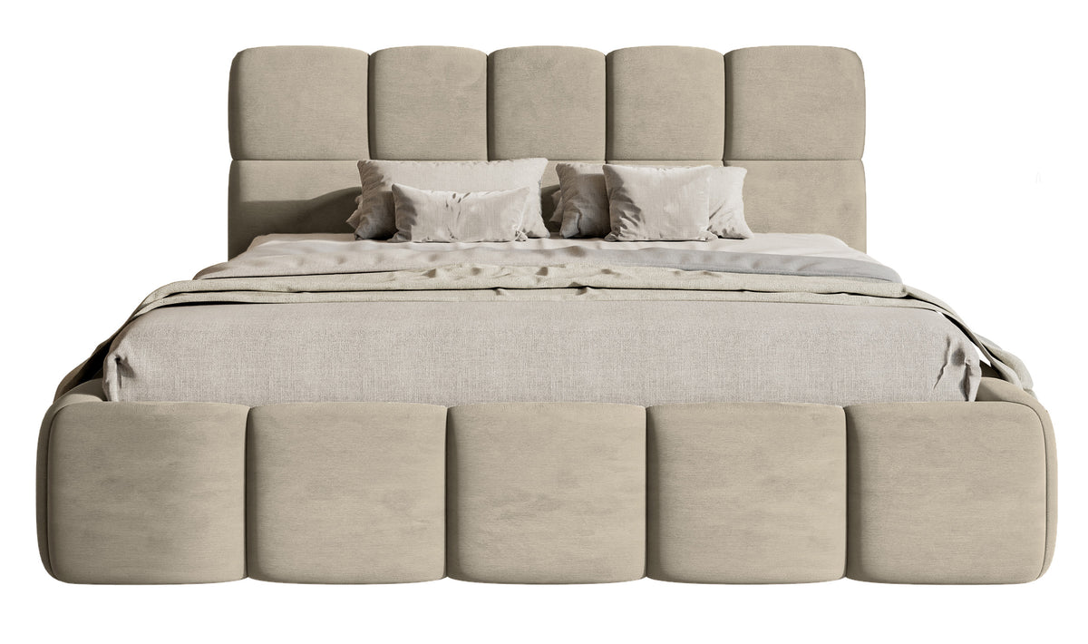 Lit tapissé 180x200 cm Cloudy velours hydrofuge gris beige facile à nettoyer