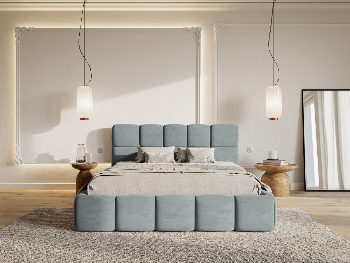 Lit tapissé 180x200 cm Cloudy velours hydrofuge gris facile à nettoyer
