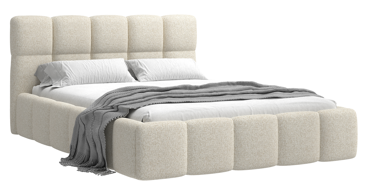 Lit tapissé 160x200 cm Cloudy beige clair tressé avec sommier en bois