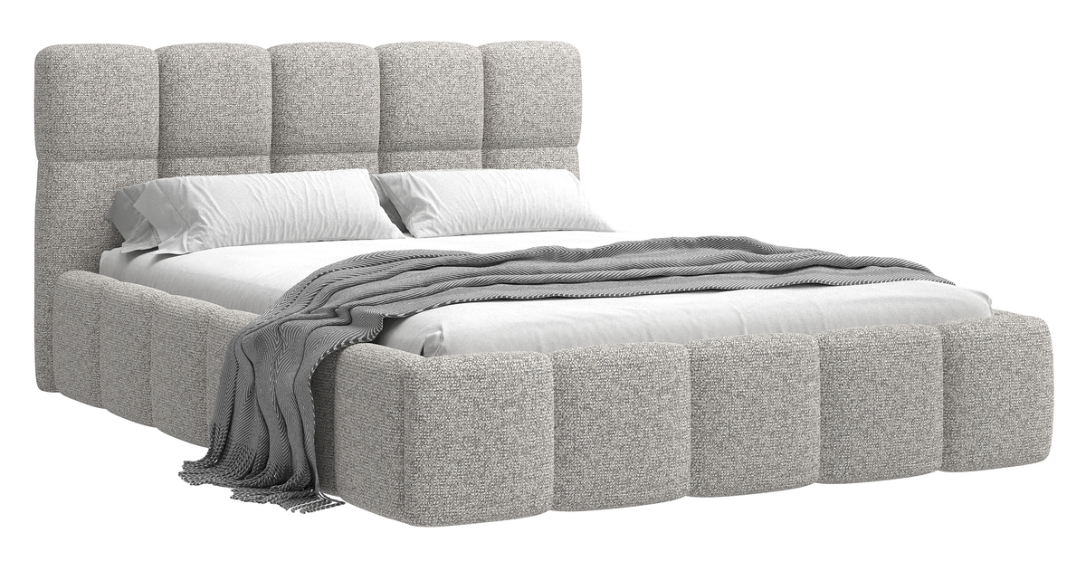 Lit tapissé 160x200 cm Cloudy gris beige tressé cadre en bois