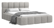 Polsterbett 140x200 cm Cloudy mit Stauraum, grau-beige Flechtmuster, Metallrahmen